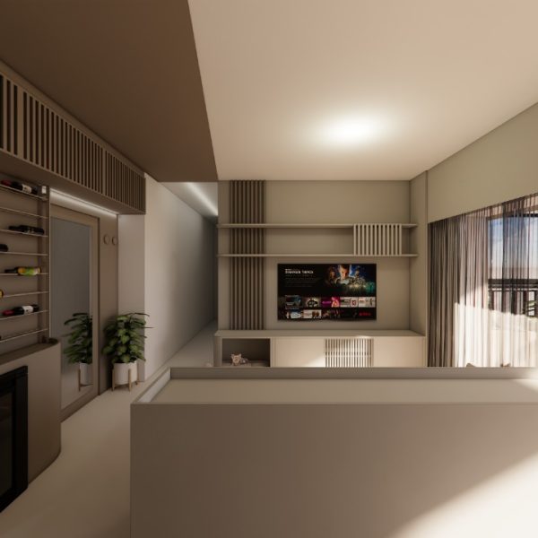 integração entre cozinha e living